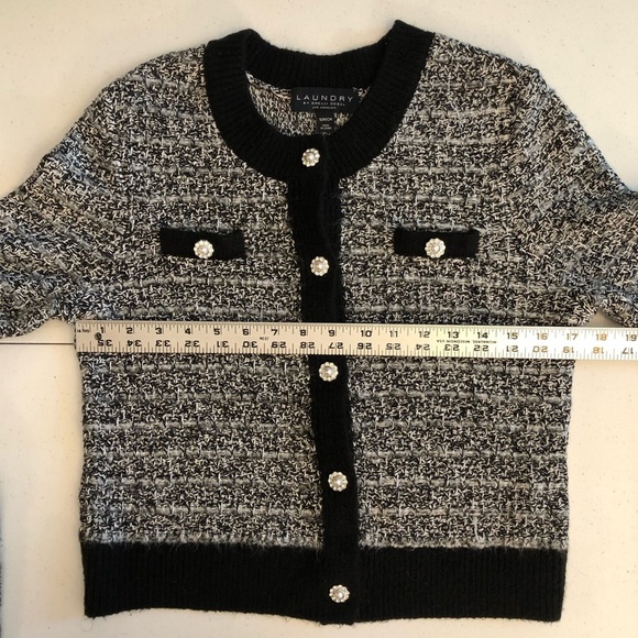 Laundry by Shelli Segal Los Angeles Chic Black and White Tweed Cardigan Size S/P - Picture 3 of 8